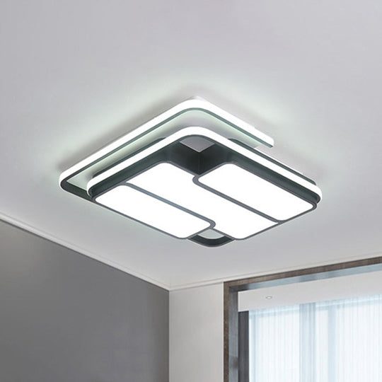 Square Metal Flush Led Black Ceiling Light - Remote Controlled Stepless Dimming 16’/19.5’ Width