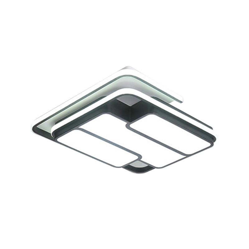 Square Metal Flush Led Black Ceiling Light - Remote Controlled Stepless Dimming 16’/19.5’ Width