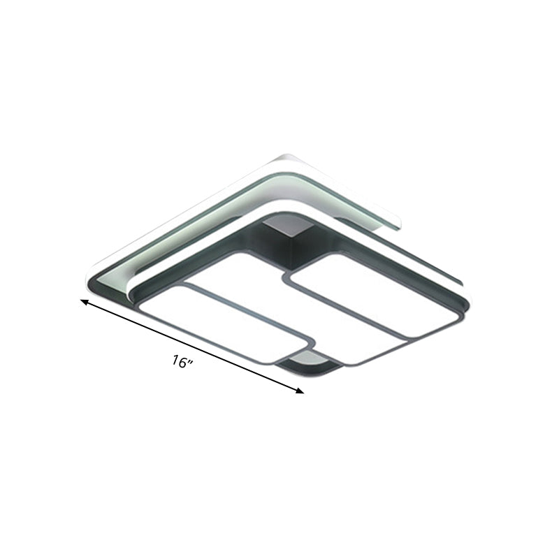 Square Metal Flush Led Black Ceiling Light - Remote Controlled Stepless Dimming 16’/19.5’ Width