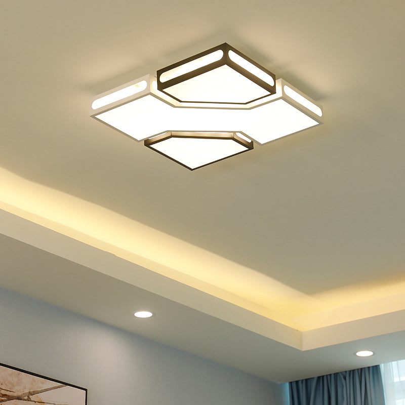 Modern Led Square Flush Lamp With Acrylic Ceiling Light Fixture - Black And White Design White/3
