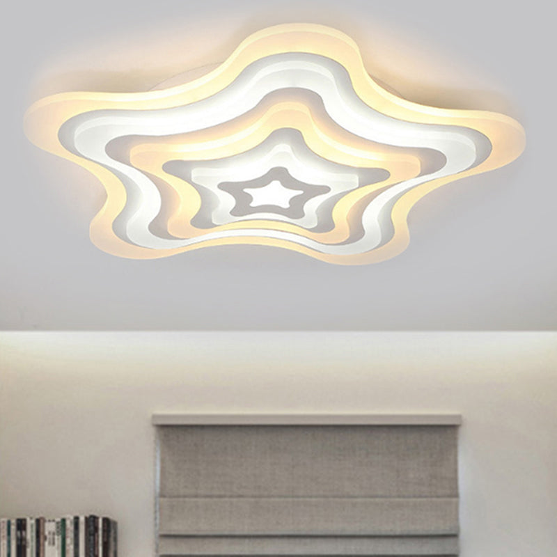 Contemporary Acrylic White Led Flush Mount Ceiling Lamp - Wavy Star Shape Remote Controlled