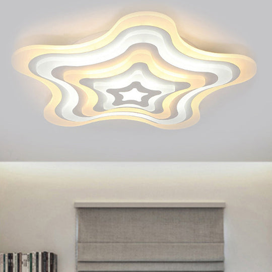 Contemporary Acrylic White Led Flush Mount Ceiling Lamp - Wavy Star Shape Remote Controlled
