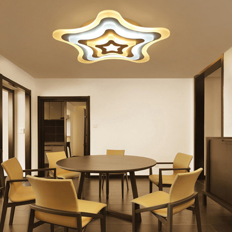 Contemporary Acrylic White Led Flush Mount Ceiling Lamp - Wavy Star Shape Remote Controlled
