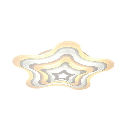 Contemporary Acrylic White Led Flush Mount Ceiling Lamp - Wavy Star Shape Remote Controlled