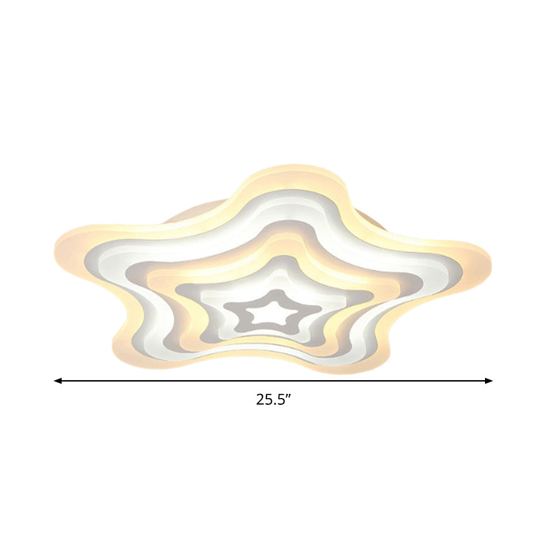 Contemporary Acrylic White Led Flush Mount Ceiling Lamp - Wavy Star Shape Remote Controlled