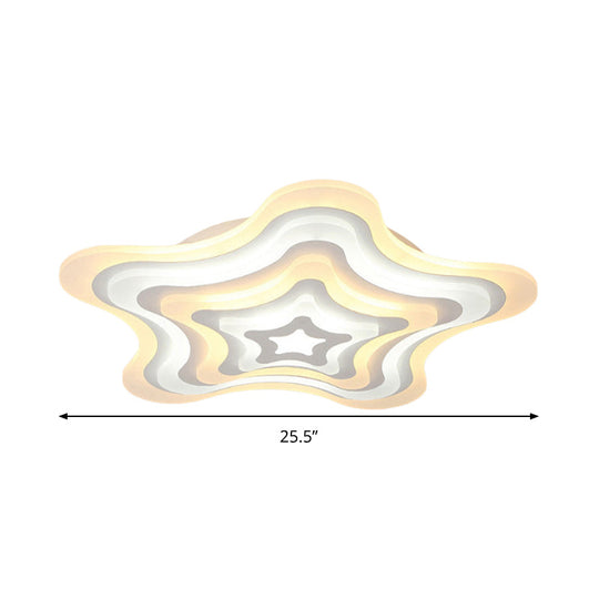 Contemporary Acrylic White Led Flush Mount Ceiling Lamp - Wavy Star Shape Remote Controlled