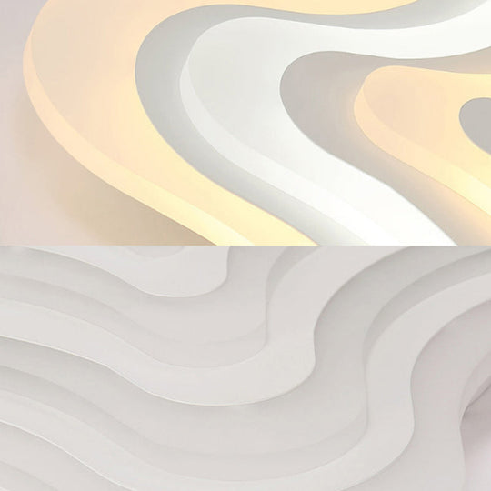 Contemporary Acrylic White Led Flush Mount Ceiling Lamp - Wavy Star Shape Remote Controlled Stepless