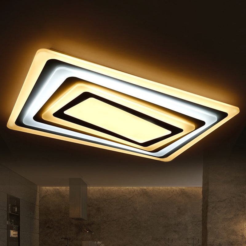 Ultrathin Led Ceiling Light: Modern Style Acrylic Shade White Spiral Rectangle Flushmount In