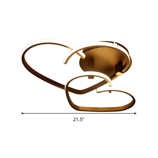 Modern Coffee Heart Frame Led Iron Flush Light Fixture With Stepless Dimming 21.5/25.5 Wide