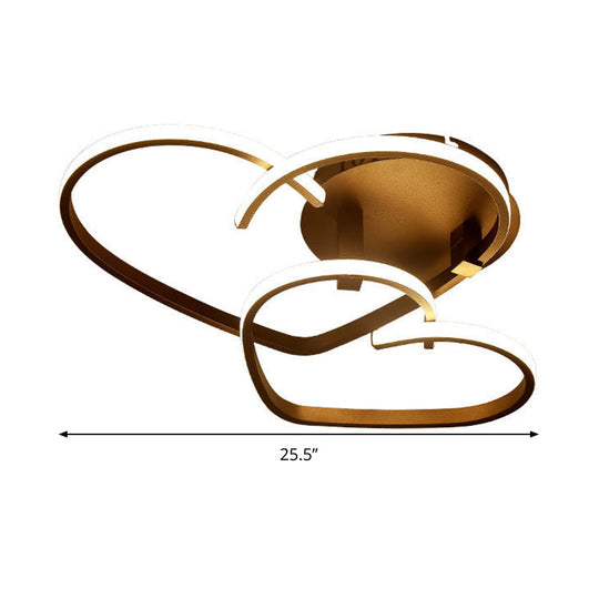 Modern Coffee Heart Frame Led Iron Flush Light Fixture With Stepless Dimming 21.5/25.5 Wide