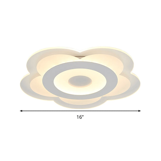 Simple 5-Petal Led Flush Lamp - Super Thin Opaque Acrylic Ceiling 16/19.5 W Warm/White Light