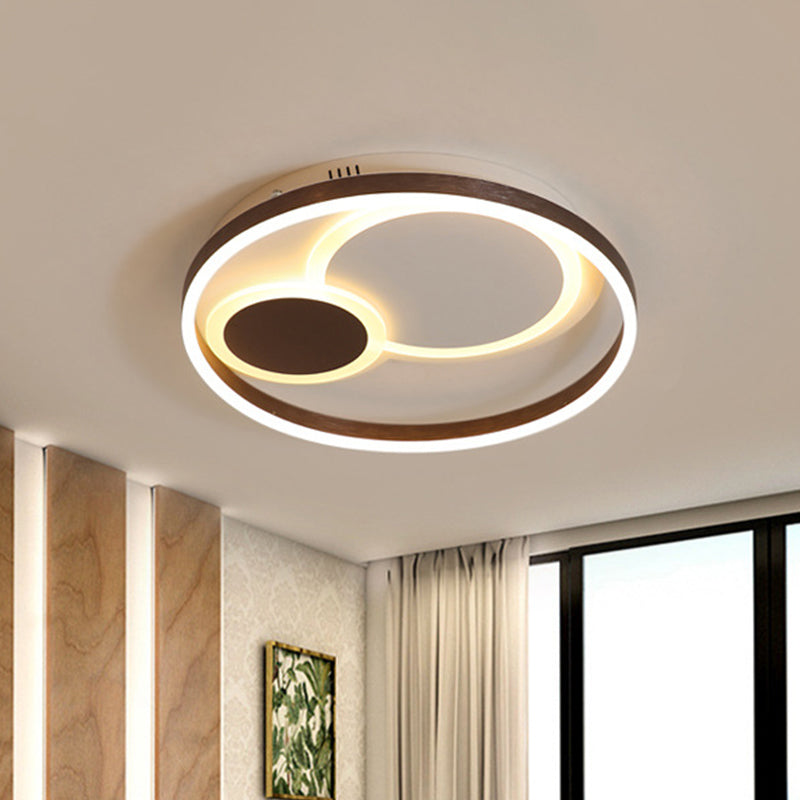 16/19.5 Dia Metal Orbit Ceiling Flush Light With Stepless Dimming - Modern Coffee Led Flushmount