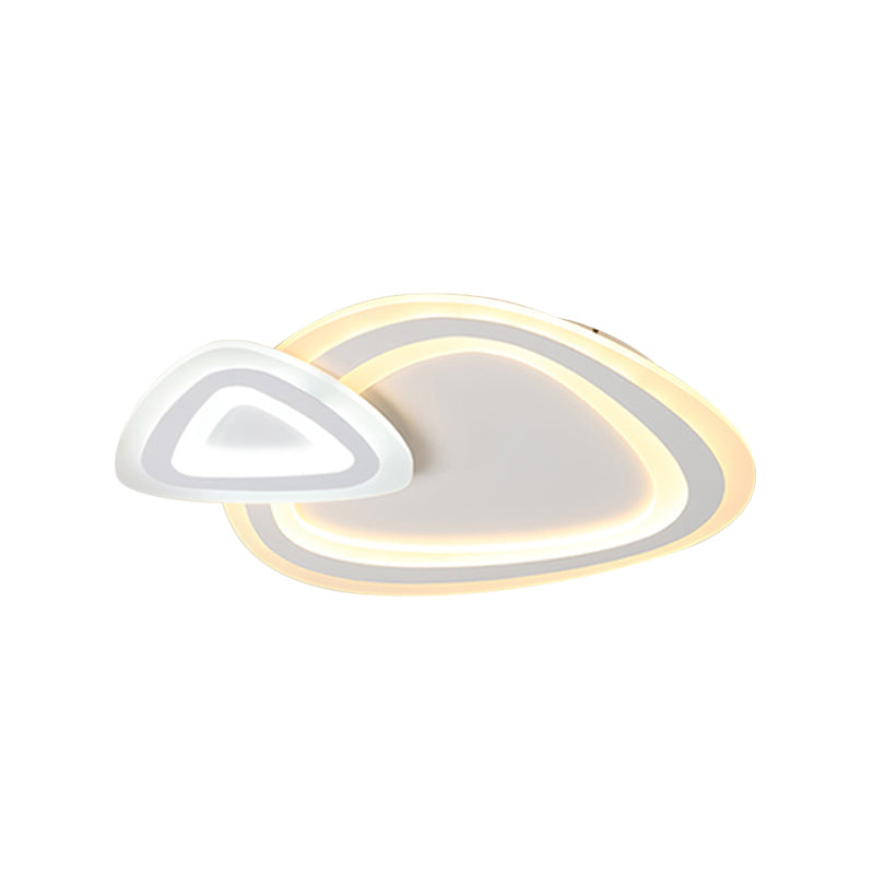 Sleek Acrylic Dual Triangle Led Ceiling Lamp - Minimalist White Flush Light Fixture In Warm Cool