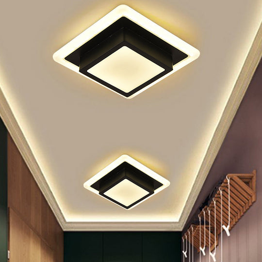 Contemporary Mini Round/Square Flush Mount Ceiling Light In Black/White With Metal Finish - Led