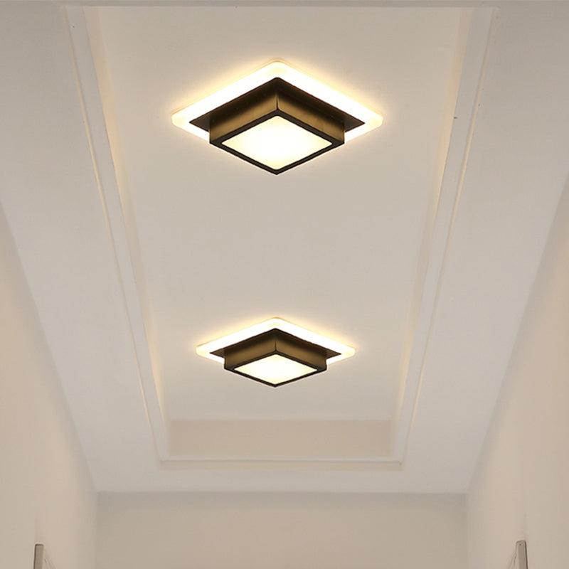 Contemporary Mini Round/Square Flush Mount Ceiling Light In Black/White With Metal Finish - Led