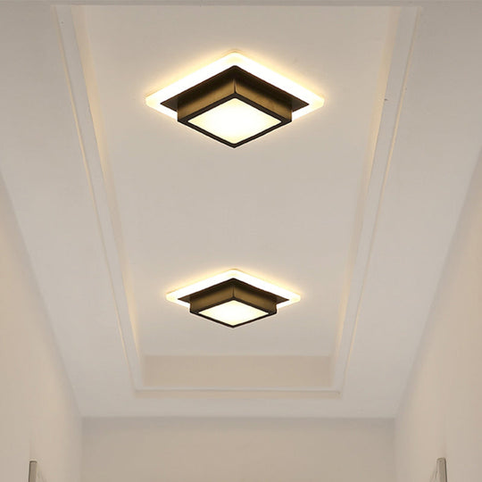 Contemporary Mini Round/Square Flush Mount Ceiling Light In Black/White With Metal Finish - Led