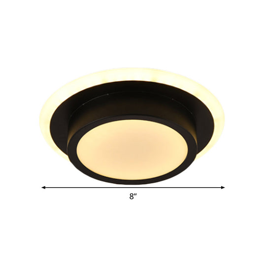 Contemporary Mini Round/Square Flush Mount Ceiling Light In Black/White With Metal Finish - Led