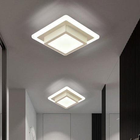 Contemporary Mini Round/Square Flush Mount Ceiling Light In Black/White With Metal Finish - Led