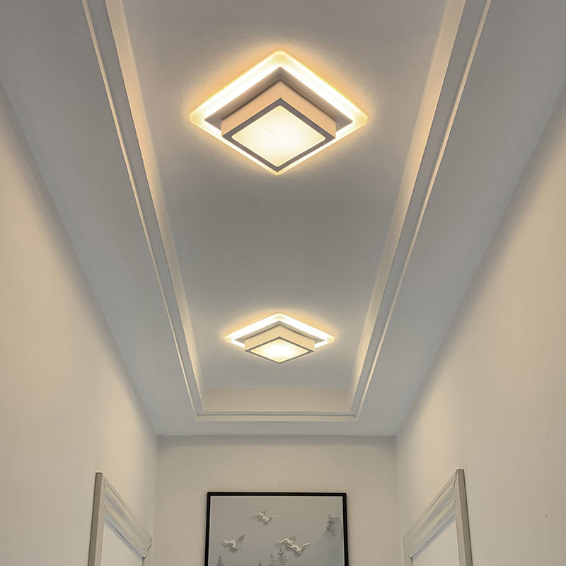 Contemporary Mini Round/Square Flush Mount Ceiling Light In Black/White With Metal Finish - Led