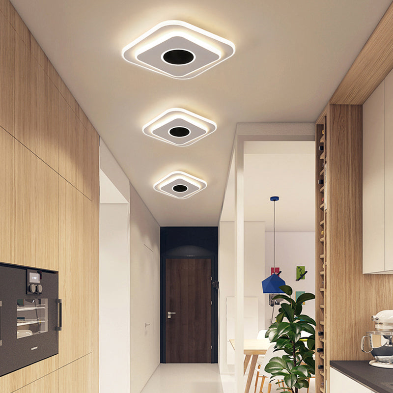 Led Mini Flush Ceiling Light - Modernist Black And White Lamp With Acrylic Shade In Warm/White