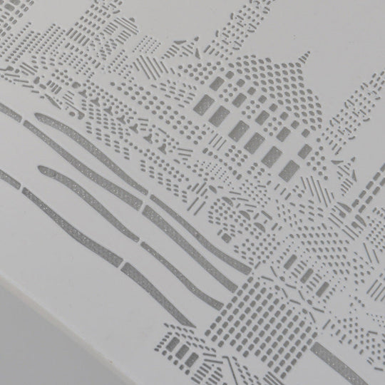 16.5’/20.5’ Modern White Carved Metal Drum Flush Lamp With Metropolis Scene - Led Ceiling Light