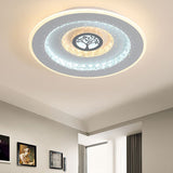 Modern White Round Crystal Led Ceiling Light With Tree Pattern - Flushmount Lighting In White/Warm /