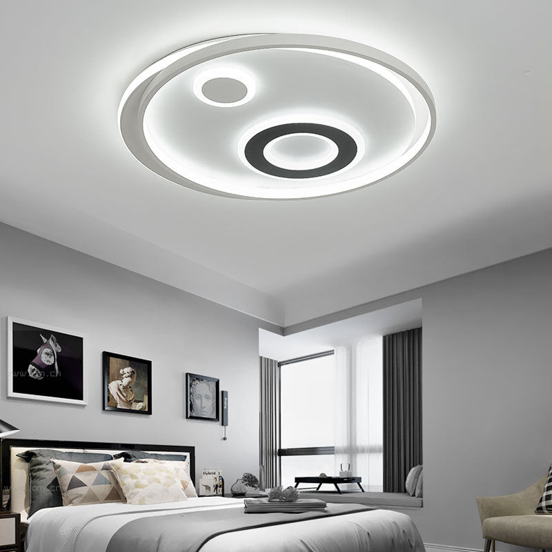 18’/21.5’ Dia Led Flush Lamp Kit - Modern Metallic White Ceiling Light With Warm/White