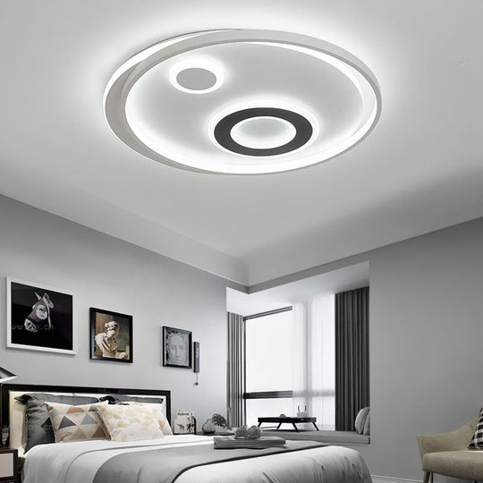 18’/21.5’ Dia Led Flush Lamp Kit - Modern Metallic White Ceiling Light With Warm/White