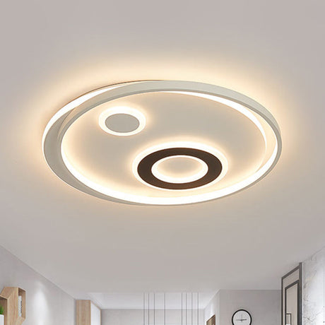 18’/21.5’ Dia Led Flush Lamp Kit - Modern Metallic White Ceiling Light With Warm/White
