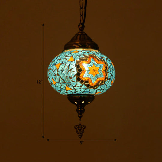 Vintage Stained Glass Spherical Hanging Pendant In Red/Blue/Yellow For Living Room