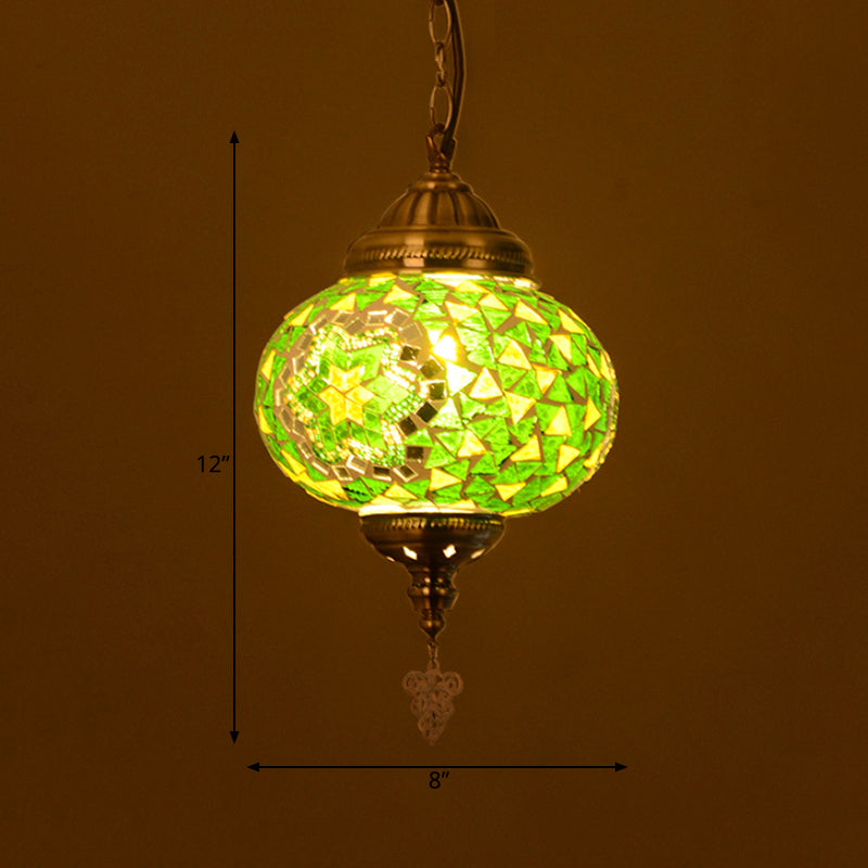 Vintage Stained Glass Spherical Hanging Pendant In Red/Blue/Yellow For Living Room