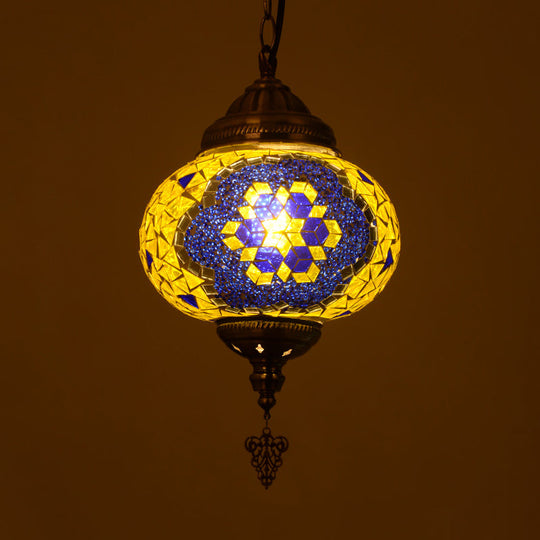 Vintage Stained Glass Spherical Hanging Pendant In Red/Blue/Yellow For Living Room Yellow