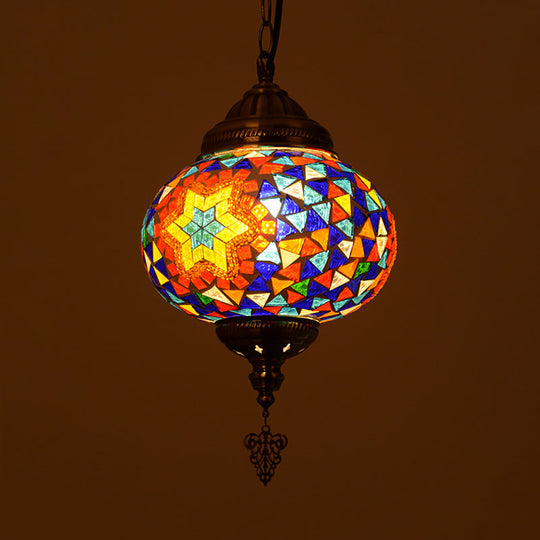 Vintage Stained Glass Spherical Hanging Pendant In Red/Blue/Yellow For Living Room Red-Blue