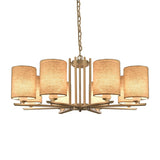 White Metal Sputnik Chandelier With Cylinder Fabric Shade - Modern Lighting For Ceiling (6/8 Heads)