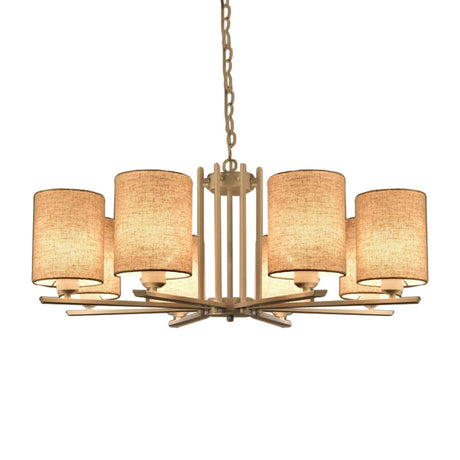 White Metal Sputnik Chandelier With Cylinder Fabric Shade - Modern Lighting For Ceiling (6/8 Heads)