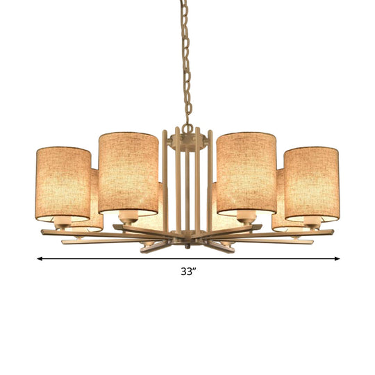 White Metal Sputnik Chandelier With Cylinder Fabric Shade - Modern Lighting For Ceiling (6/8 Heads)