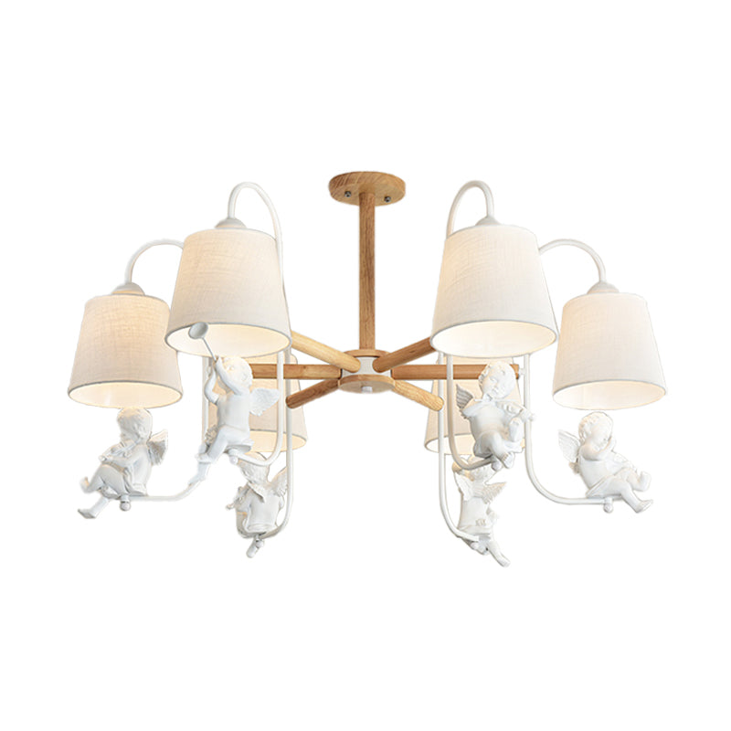 Contemporary 6-Light White Barrel Chandelier With Angel Fabric Suspension