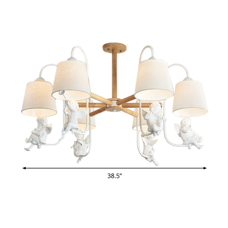Contemporary 6-Light White Barrel Chandelier With Angel Fabric Suspension