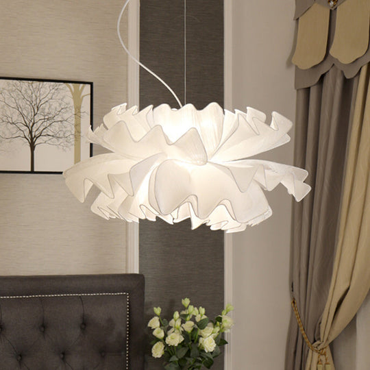 Nordic Style Fabric Wavy Pendant Light - 1 Head Black/White Ceiling Fixture For Bedroom