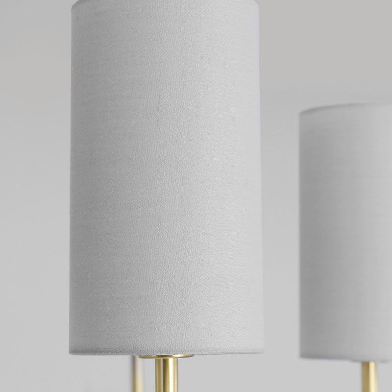 Modern Fabric Cylinder Suspension Light - 6 Heads Chandelier In Grey/White For Living Room