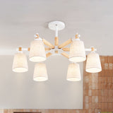 Contemporary Tapered Fabric Ceiling Pendant Light - 6 Heads Black/White Chandelier Fixture White