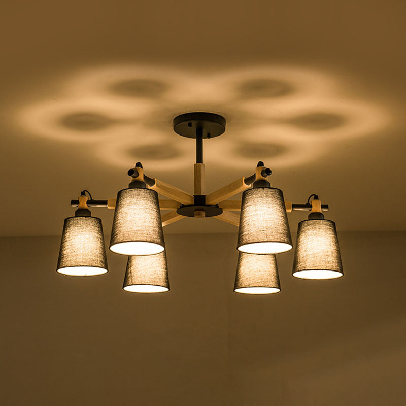 Contemporary Fabric Ceiling Pendant Light - 6 Heads Black/White Chandelier Fixture Black