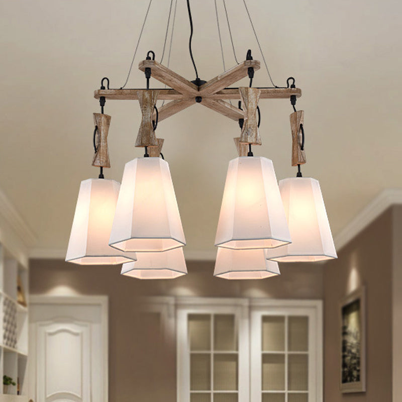 Contemporary Hexagon Chandelier Lamp With 6 Heads In Black White Or Flaxen For Dining Room