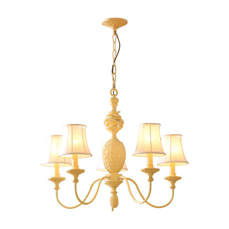 Simple Style Fabric Hanging Ceiling Light Yellow Chandelier Fixture - Empire Shade 5/8 Lights