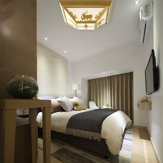 Trapezoid Brass Flush Mount Vintage Metal Ceiling Lamp With 4 Bulbs – Ideal For Living Room Lighting