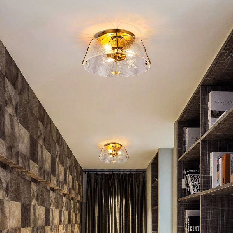 Traditional Brass Flush Mount Lamp With 3 Water Glass Shade Living Room Ceiling Light Fixture