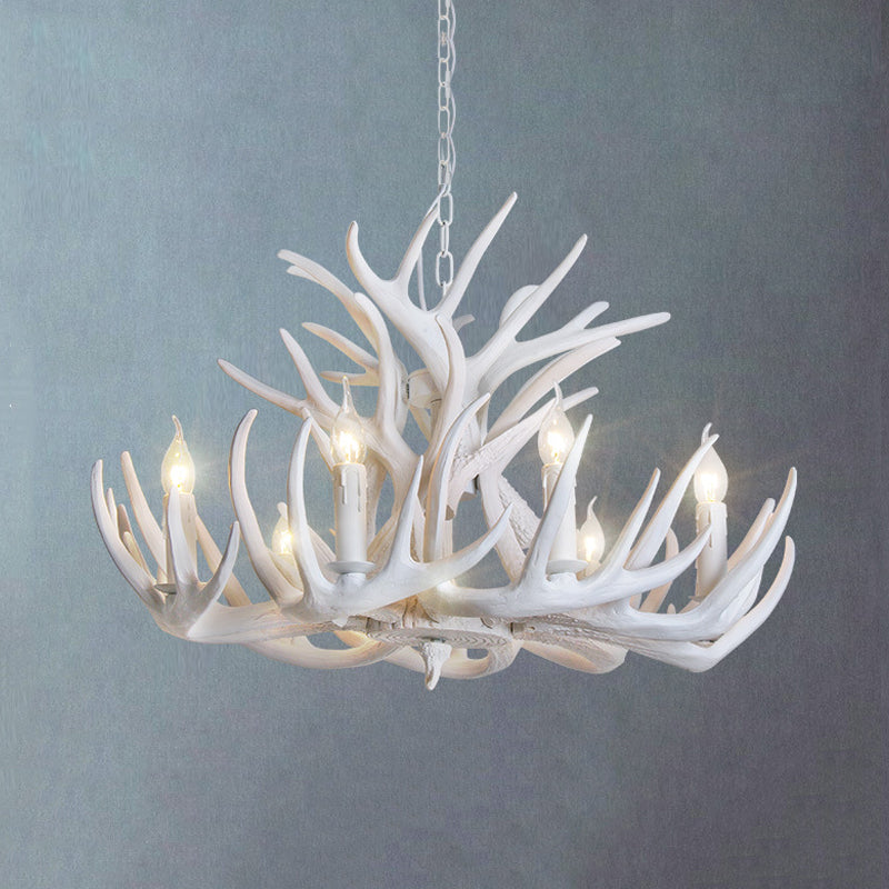 White Antler Chandelier Lighting Rustic Resin 21.5’/25.5’/27.5’ Wide 9/12 Heads Living Room