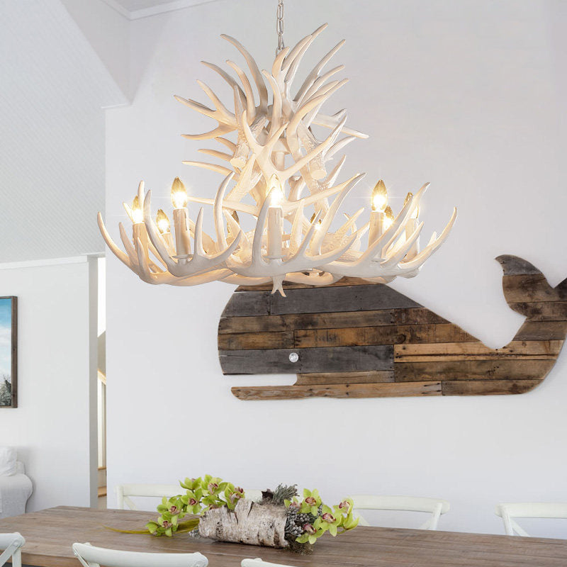 White Antler Chandelier Lighting Rustic Resin 21.5’/25.5’/27.5’ Wide 9/12 Heads Living Room