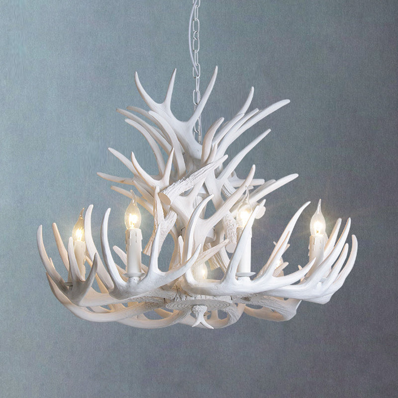 White Antler Chandelier Lighting Rustic Resin 21.5’/25.5’/27.5’ Wide 9/12 Heads Living Room