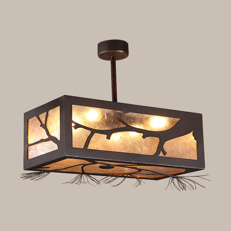 Rustic 6 - Head Semi Flush Mount Ceiling Light With Mica Sheet Shade